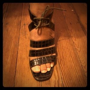 Brown croc print strappy sandals
